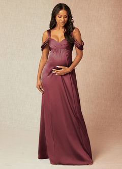 Azazie Rhea Maternity Bridesmaid Dresses A-Line Off-The-Shouler Pleated Stretch Satin Floor-Length Dress image1