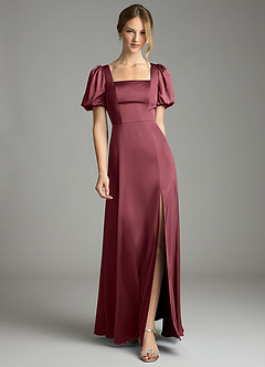 Azazie Fyona Vestidos de damas de honor Vestido de Merlot de Satén Elástico de Corte en A con Plisado image7