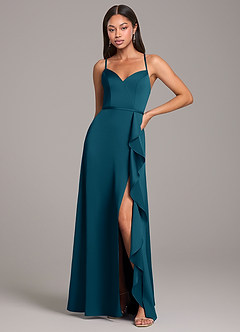 Azazie Naeem Bridesmaid Dresses Ink Blue A-Line Stretch Satin Dress image1