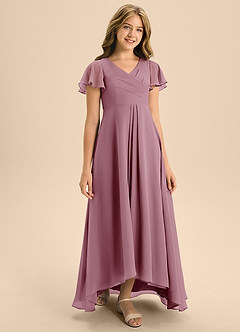 Azazie Induh Junior Vintage Mauve A-Line Pleated Chiffon Dress image3