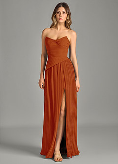 Azazie Becka Final Sale Paprika A-Line Strapless Chiffon Dress image3