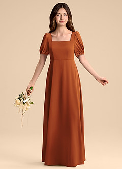 Azazie Briar Junior Cinnamon A-Line Bow Stretch Satin Dress image5