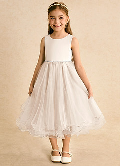 Azazie Lass vestidos de niña de las flores Vestido de Alabastro Blanco de Tul de Corte En A con Lazo image2