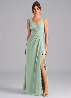 Azazie Bernice Bridesmaid Dresses Agave A-Line Pleated Chiffon Dress image4