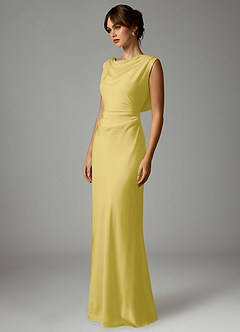 Azazie Kieryn Robes de demoiselle d'honneur Robe Sirène en Satin extensible Plissée Canari image3