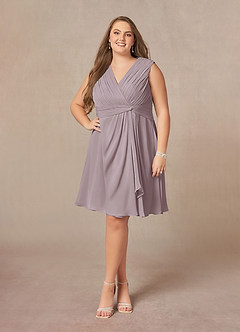 Azazie Theron Mother of the Bride Dresses Dusk A-Line V-Neck Pleated Chiffon Dress image6