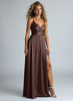 Azazie Davis Brautjungfernkleider A-Linie Plissee Stretch-Satin Kleid Ganache image5