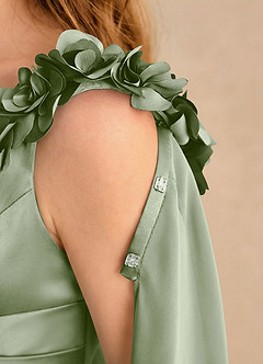 Azazie Rosita vestidos de niña de las flores Vestido de Salvia Polvorienta de Satén Elástico de Corte en A con Plisado image6