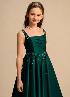 Azazie Mochi Girl Flower Girl Dresses Pine Ball-Gown Pleated Matte Satin Dress image7