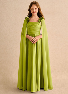 Azazie Rosita Girls Formal 플라워 걸 드레스 A라인 플리츠 매트 새틴 플로어 길이 드레스 image5