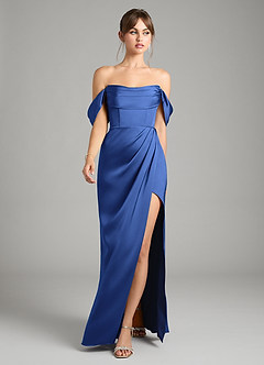 Azazie Johana Bridesmaid Dresses Royal Blue Mermaid Off the Shoulder Stretch Satin Convertible Dress image5