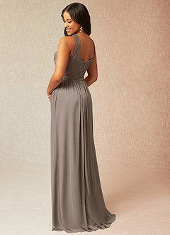 Azazie Hillian Bridesmaid Dresses Taupe A-Line Halter Pleated Mesh Dress image4