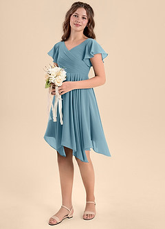 Azazie Janeaurelia Junior Abito A-Line in Chiffon Plissettato Blu Lunatico image1
