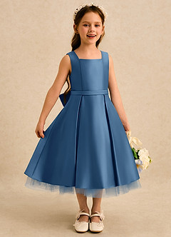 Azazie Josie vestidos de niña de las flores Vestido Crepúsculo de Satin Mate de Línea A con Plisado image3