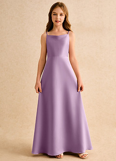 Azazie Joella Girls Formal Robe Demoiselle D'honneur Fillette Robe Trapèze en Mat Satiné Plissée Glycine image5