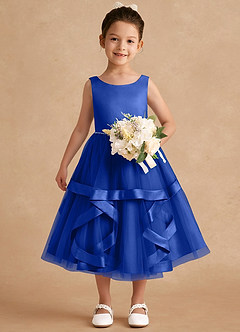 Azazie Posy Blumenmädchenkleider A-Linie Mit Perlen Tüll Kleid Königsblau image4