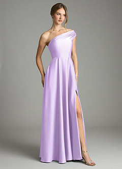 Azazie Melanie Vestidos de damas de honor Vestido de Lila de Satén Elástico de Corte en A con Vestidos sin tirantes image5