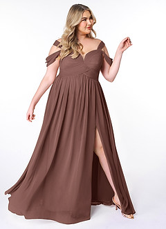 Azazie Lianne Robes de demoiselle d'honneur Robe Trapèze en Mousseline de soie Épaule décolletée Expresso image10