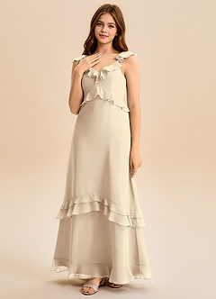 Azazie Tavie Junior Champagne A-Line Ruched Chiffon Dress image3