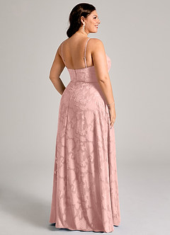 Azazie Moira Bridesmaid Dresses Powder Pink A-Line Side Slit Floral Burnout Dress image8