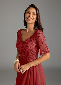 Azazie Amedeus Mother of the Bride Dresses Rust A-Line V-Neck Lace Chiffon Dress image5