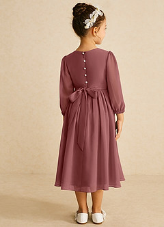 Azazie Lolo Robe Demoiselle D'honneur Fillette Robe Trapèze en Mousseline de soie avec manches Améthyste image5