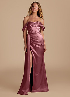 Azazie Amyra Vestidos de damas de honor Vestido de Rosa Del Desierto de Satén Metálico de Corte Sirena Convertible con Escote de Corazón image4