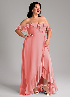 Azazie Lyra Bridesmaid Dresses Coral A-Line Chiffon Convertible Dress image14