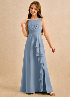 Azazie Chibi Girls Formal Blumenmädchenkleider A-Linie Plissee Chiffon Kleid Staubblau image4