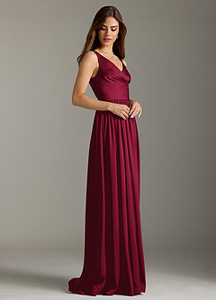 Azazie Keyla Bridesmaid Dresses Burgundy A-Line Pleated Stretch Satin Dress image5