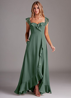 Azazie Lyra Bridesmaid Dresses Eucalyptus A-Line Chiffon Convertible Dress image3
