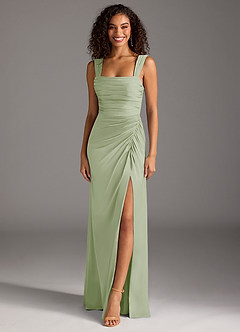 Azazie Jesaphine Bridesmaid Dresses Dusty Sage Sheath Bow Stretch Satin Dress image1