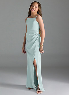 Azazie Leonis Junior Mist A-Line Pleated Stretch Satin Dress image4