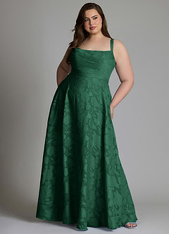 Azazie Shaude Bridesmaid Dresses Dark Green A-Line Pleated Floral Burnout Dress image11