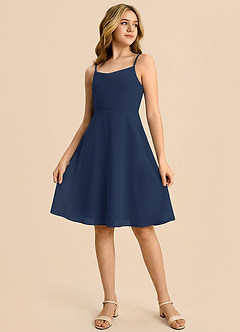 Azazie Shale Dark Navy A-Line Bow Chiffon Dress image4