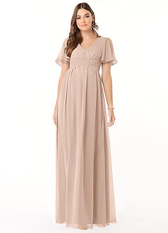 Azazie Verna Maternity Bridesmaid Dresses A-Line V-Neck Ruched Chiffon Floor-Length Dress image3