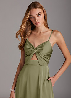 Azazie Jenna Robes de demoiselle d'honneur Robe Trapèze en Satin extensible Plissée Pistache image5