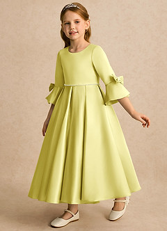 Azazie Eliza Flower Girl Dresses Lemon Sorbet A-Line Pleated Matte Satin Dress image3