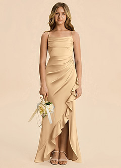 Azazie Mia Junior Robe Sirène en Satin extensible Plissé Champagne image3