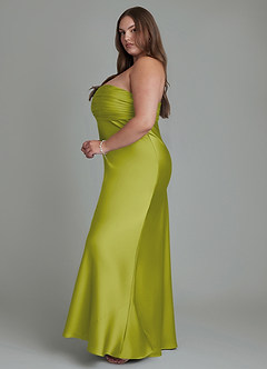 Azazie Saylor Vestidos de damas de honor Vestido Hierba De Limón de Satén Elástico de Corte Sirena con Palabra de honor image14