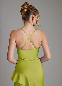 Azazie Jayda Bridesmaid Dresses Lemongrass A-Line Ruched Stretch Satin Dress image6