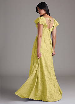 Azazie Bondi Bridesmaid Dresses Canary A-Line Side Slit Floral Burnout Dress image3