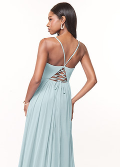 Azazie Marsol Bridesmaid Dresses Mist A-Line Corset Mesh Dress image4