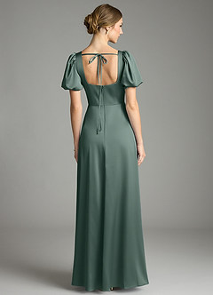Azazie Fyona Bridesmaid Dresses Sea Moss A-Line Pleated Stretch Satin Dress image7
