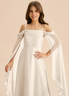 Azazie Moana Junior White Alabaster A-Line Pleated Chiffon Dress image7
