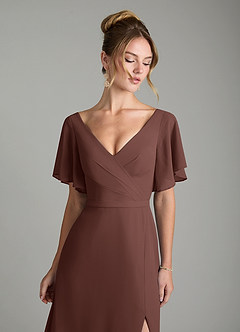 Azazie Ambrosia Bridesmaid Dresses Espresso A-Line Pleated Chiffon Dress image3