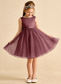 Azazie Jani Flower Girl Dresses Desert Rose A-Line Bow Tulle Dress image2