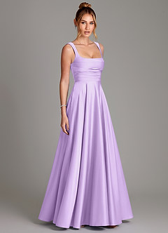 Azazie Azaria Robes de demoiselle d'honneur Robe Trapèze en Satin extensible Corset Lilas image4