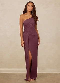 Christian Siriano Bridal for Azazie 1003 Bridesmaid Dresses Sangria Sheath One Shoulder Chiffon Dress image1