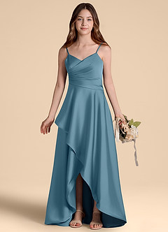 Azazie Prisha Junior Bermuda A-Line Pleated Stretch Satin Dress image7